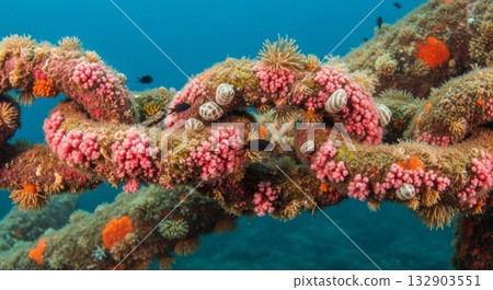 Vibrant Coral Reef Ecosystem with Colorful Marine Life Underwater Vibrant Coral Reef Ecosystem with Colorful Marine Life Underwater 132903551