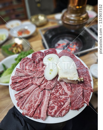 Korean BBQ. Fresh Korean beef. 132903582