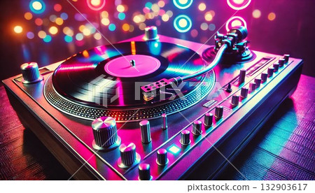 Close-up of turntables at a night party Close-up of turntables at a night party 132903617