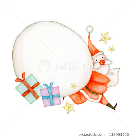 Santa Claus carrying Christmas presents watercolor illustration Santa Claus carrying Christmas presents watercolor illustration 132903990