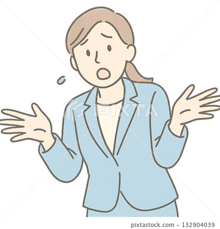 Illustration of a woman who is confused about what to do, gestures of a woman who is confused about trouble, illustration of a businesswoman who is worried about how to respond 132904039