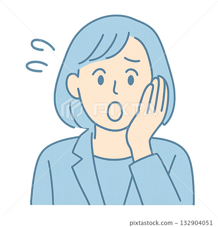Illustration of a surprised woman with her hand on her cheek, A female businessman with a surprised expression, A woman's expression surprised by an unexpected event 132904051