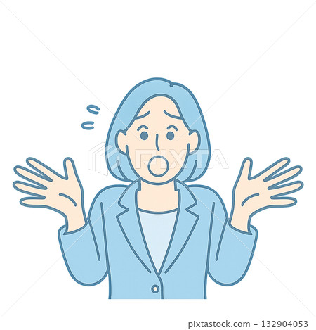 Illustration of a woman shrugging her shoulders with a troubled expression, the reaction of a businesswoman who is unsure how to respond, confused by trouble Illustration of a woman shrugging her shoulders with a troubled expression, the reaction of a businesswoman who is unsure how to respond, confused by trouble 132904053