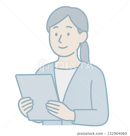 Illustration of a woman holding documents, Image of a woman checking documents, Illustration of a woman holding business documents 132904060