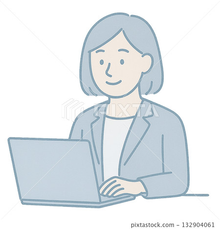 Illustration of a woman working on a laptop, a female businessman working on a PC, a woman working from home 132904061