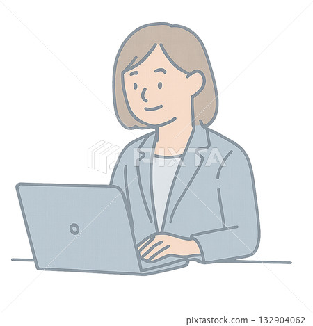 Illustration of a woman working on a laptop, a female businessman working on a PC, a woman working from home 132904062