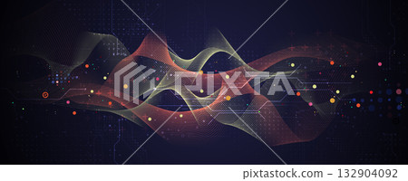 Circular network of microchips and synaptic connections abstract background 132904092