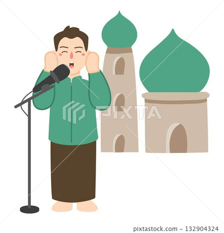 a man is calling the call to prayer in the mosque 132904324