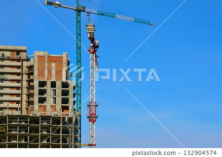 Construction new building.Large high rise crane 132904574