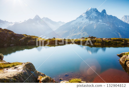 Views of the Mont Blanc glacier with Lac Blanc (White Lake). 132904812