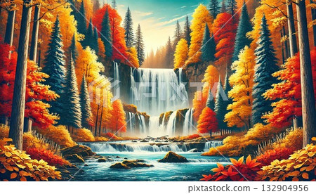 令人心曠神怡的秋天自然瀑布 132904956