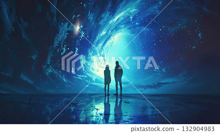 A cosmic galaxy holds a couple in love. Together, yet alone in the universe. 132904983