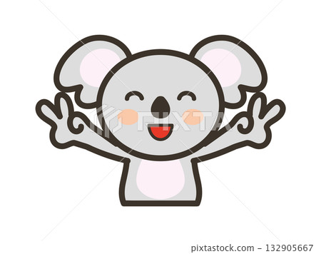 一隻可愛的考拉比出兩個V字手勢的插圖 132905667