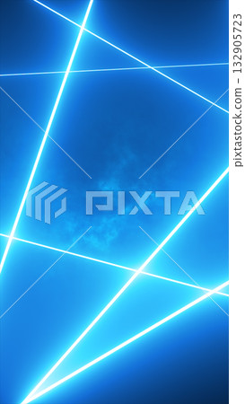 Dynamic intersecting blue laser beams cutting across a dark background with glowing intensity 132905723