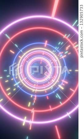 Futuristic neon tunnel with glowing rings and colorful light streaks, evoking sci-fi and cyberpunk aesthetics Futuristic neon tunnel with glowing rings and colorful light streaks, evoking sci-fi and cyberpunk aesthetics 132905733