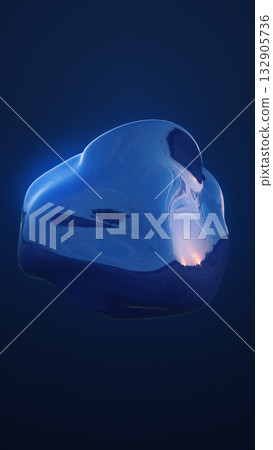 Glossy blue organic 3D shape floating in dark space, resembling a liquid metal form Glossy blue organic 3D shape floating in dark space, resembling a liquid metal form 132905736