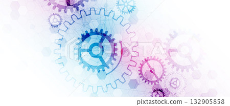 Abstract technological background with cogwheels and plexus effect. Vector Abstract technological background with cogwheels and plexus effect. Vector 132905858