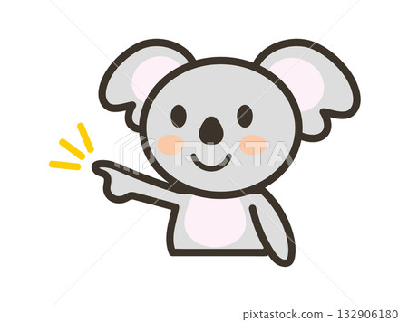可愛的無尾熊上半身插圖，指向遠方。 132906180
