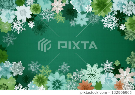 綠色背景上的雪花 | 冬季和聖誕節相框素材 132906965