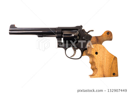 Old western era revolver on white background 132907449