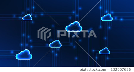 Cloud technology background with connected data networks, symbolizing cloud computing, online data storage, and information sharing through internet systems Cloud technology background with connected data networks, symbolizing cloud computing, online data storage, and information sharing through internet systems 132907636