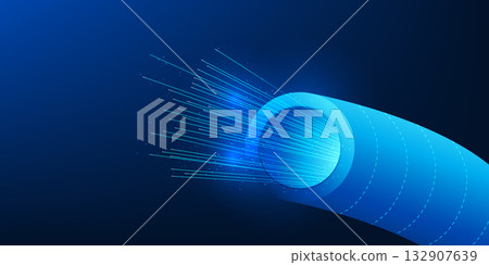 Fiber technology background with glowing light lines inside data transmission tubes, symbolizing high-speed data transfer, digital connectivity, and cyber communication systems 132907639