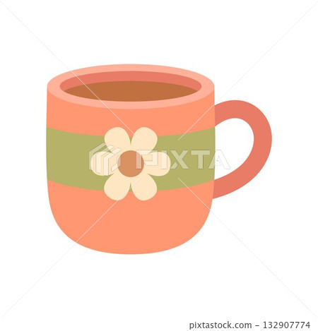 cartoon cup with flower, flat style 132907774