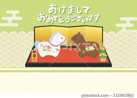 Year of the Horse New Year's card template Zodiac figurine 132907862