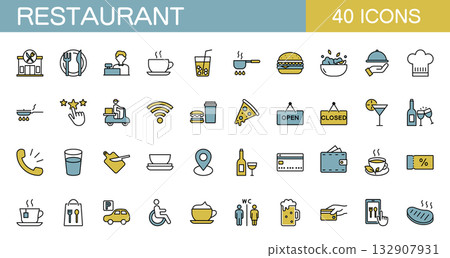 Restaurant icon set (color) 132907931