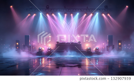 Vibrant Stage with Colorful Lights and Fog for Night Events 132907939
