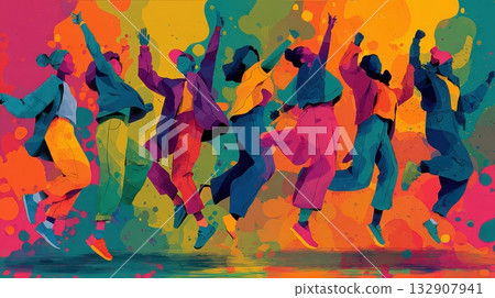 Dynamic Colorful Dance Movement with Energetic Figures in Motion Dynamic Colorful Dance Movement with Energetic Figures in Motion 132907941