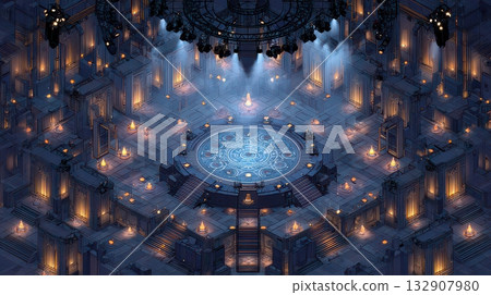 Ethereal Fantasy Stage with Mystical Circles and Dramatic Lighting Ethereal Fantasy Stage with Mystical Circles and Dramatic Lighting 132907980