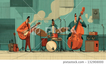 Jazz Band Performance with Colorful Animated Musicians in a Studio Jazz Band Performance with Colorful Animated Musicians in a Studio 132908000