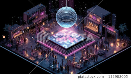 Vibrant Nightclub Scene with Disco Ball and Colorful Dance Floor 132908005