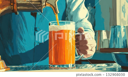 Pouring Fresh Beer into a Glass with Vibrant Colors and Detail Pouring Fresh Beer into a Glass with Vibrant Colors and Detail 132908030