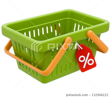 Empty Shopping Basket With Percentage Tag 132908222