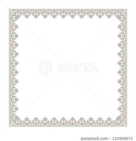 Decorative frame Elegant element for design in Eastern style, place for text. Floral gold border. Lace illustration for invitations, greeting cards, china Delftware, earthenware, ceramics, laser cutti Decorative frame Elegant element for design in Eastern style, place for text. Floral gold border. Lace illustration for invitations, greeting cards, china Delftware, earthenware, ceramics, laser cutti 132908673