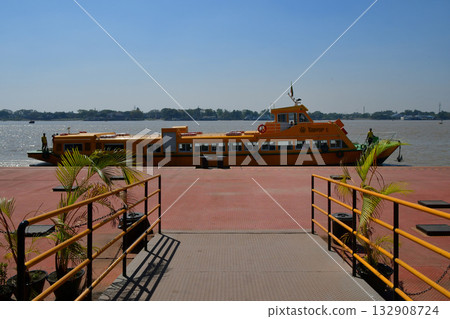 Myanmar, Yangon, Yangon River, Nan Thi Da Terminal, pier, water bus 132908724