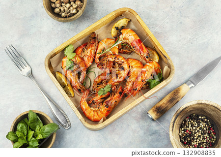 Large grilled langoustines. Large grilled langoustines. 132908835