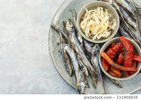 Dried salted fish, delicious snack for beer. Dried salted fish, delicious snack for beer. 132908839