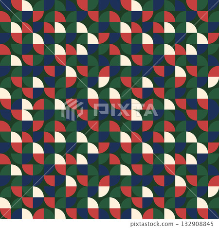 Geometric Holiday Pattern in Festive Retro Color Palette 132908845