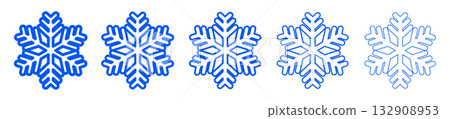 Set of blue snowflake icons drawn with different line thicknesses. Vector illustration showing winter symbols in clean outline style. 132908953