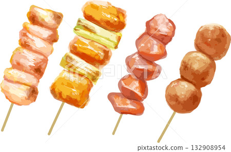 Hand-drawn illustration of yakitori Hand-drawn illustration of yakitori 132908954