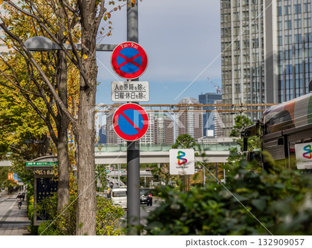 Regulatory signs 316 "No Parking", 315 "No Parking Between 7:30 and 9:30" and supplementary signs 132909057