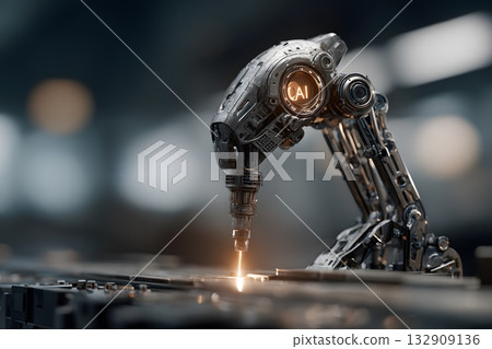 AI robotic arm works with light precision. 132909136