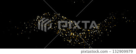 Golden glitter wave of dots on black background 132909979