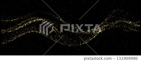 Abstract golden glitter stream in flowing waves 132909980