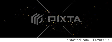 Golden snowflake trail on dark background 132909983