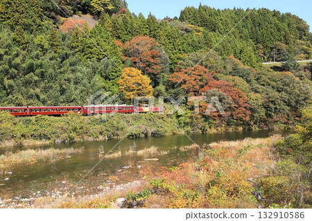 渡良瀨谷鐵路 “秋日山巒間的紅葉與沿著渡良瀨河行駛的渡良瀨谷電車” 渡良瀨谷鐵路 “秋日山巒間的紅葉與沿著渡良瀨河行駛的渡良瀨谷電車” 132910586