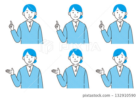 描繪不同表情和姿勢的老婦人插圖 132910590